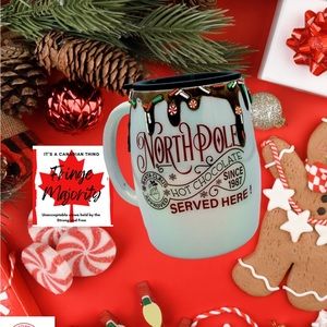 North Pole hot chocolate Christmas drip & candy sprinkles, epoxy glitter mug